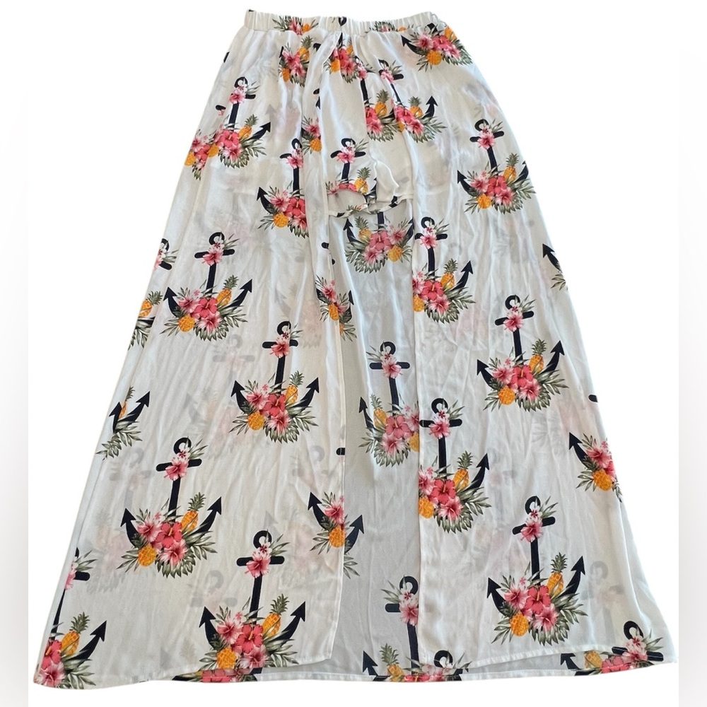 Altar’d State Maxi Skort Size Medium Floral Anchors Nautical Beach Cruise EUC